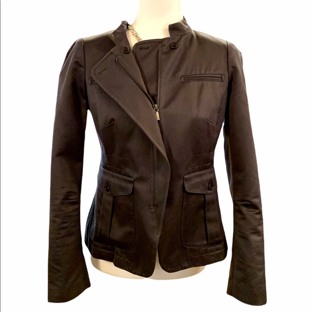 Banana Republic charcoal gray zip up moto jacket w/ 3 pockets. EUC. Sz 4.